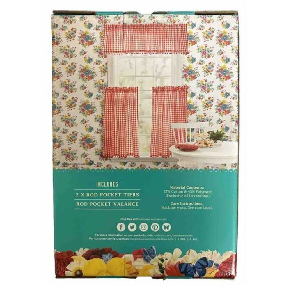 The Pioneer Woman Charming Check Gingham, Small Window 3 piece Curtain Set New! - Picture 2 of 5